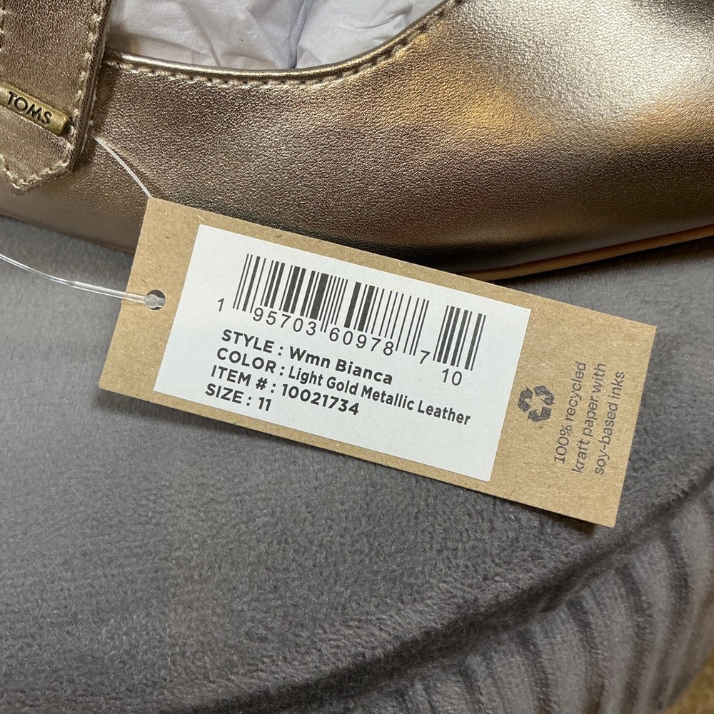 TOMS Bianca Mary Jane Ballet Flats Womens‎ Gold Casual Size 11 Leather Metallic - Picture 3 of 13